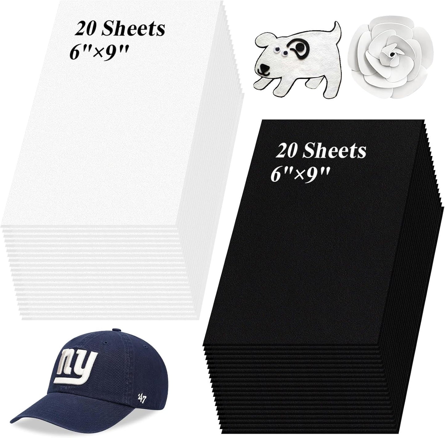 Akamino 40 Pcs 3mm Embroidery Puffy Foam, 6 x 9 Inch EVA Foam Sheets for 3D Embroidery Arts and Crafts, Craft Foam for Cosplay Costume, Hand Sewing, Embroidery Machine, DIY Projects (Black, White)