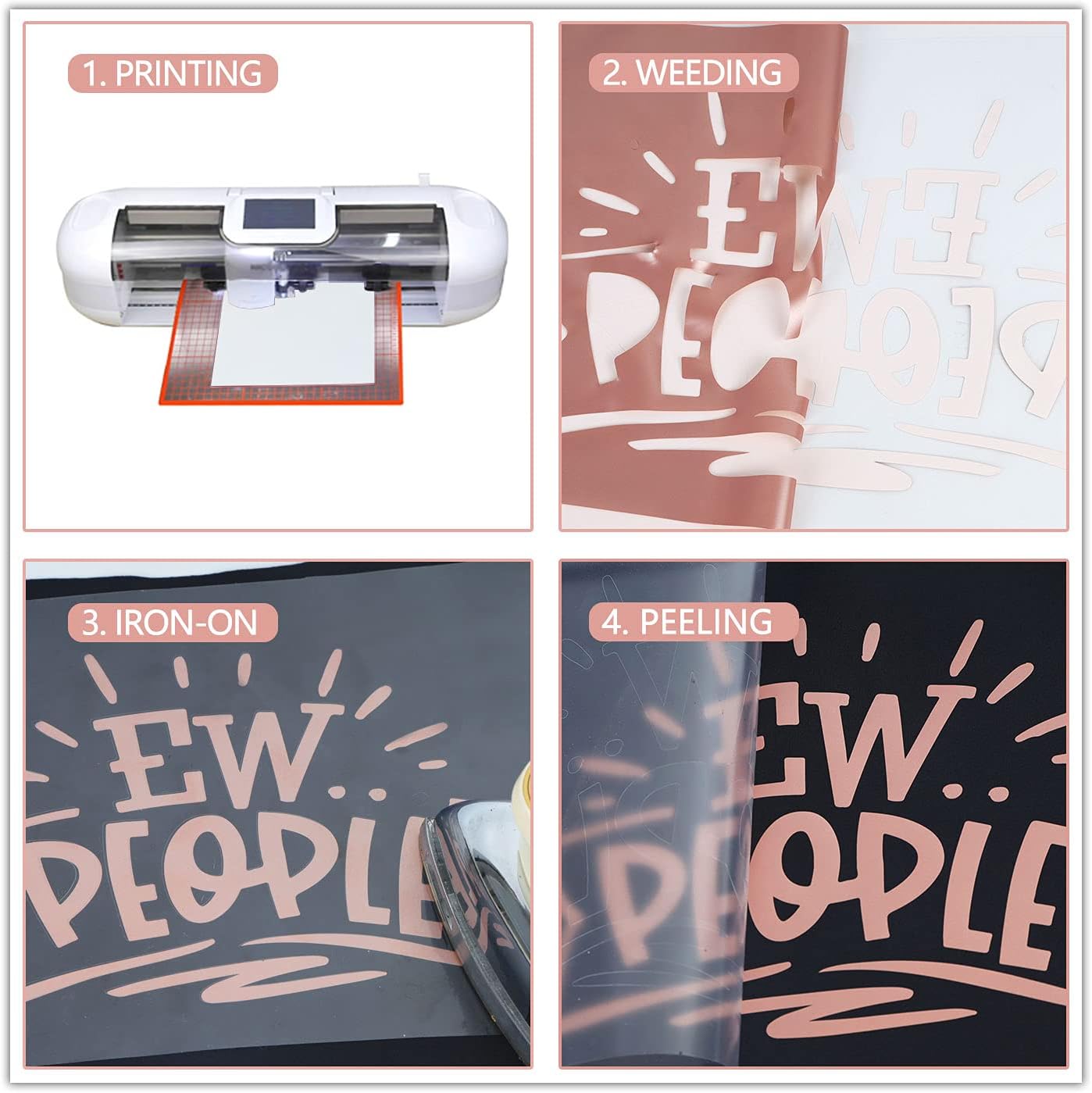 guangyintong Rose Gold Heat Transfer Vinyl Rolls, 12" x 8ft PU Iron on Vinyl, Soft, Thin, Elastic, Machine Washable, Compatible with All Cutter Machines, Ideal for T-Shirts, Bags, Hats