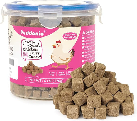 Freeze Dried Cats & Dogs Raw Treats, All Natural Single Ingredient Chicken Liver, High Protein Healthy Pet Training Treats or Food Topper, 6 oz