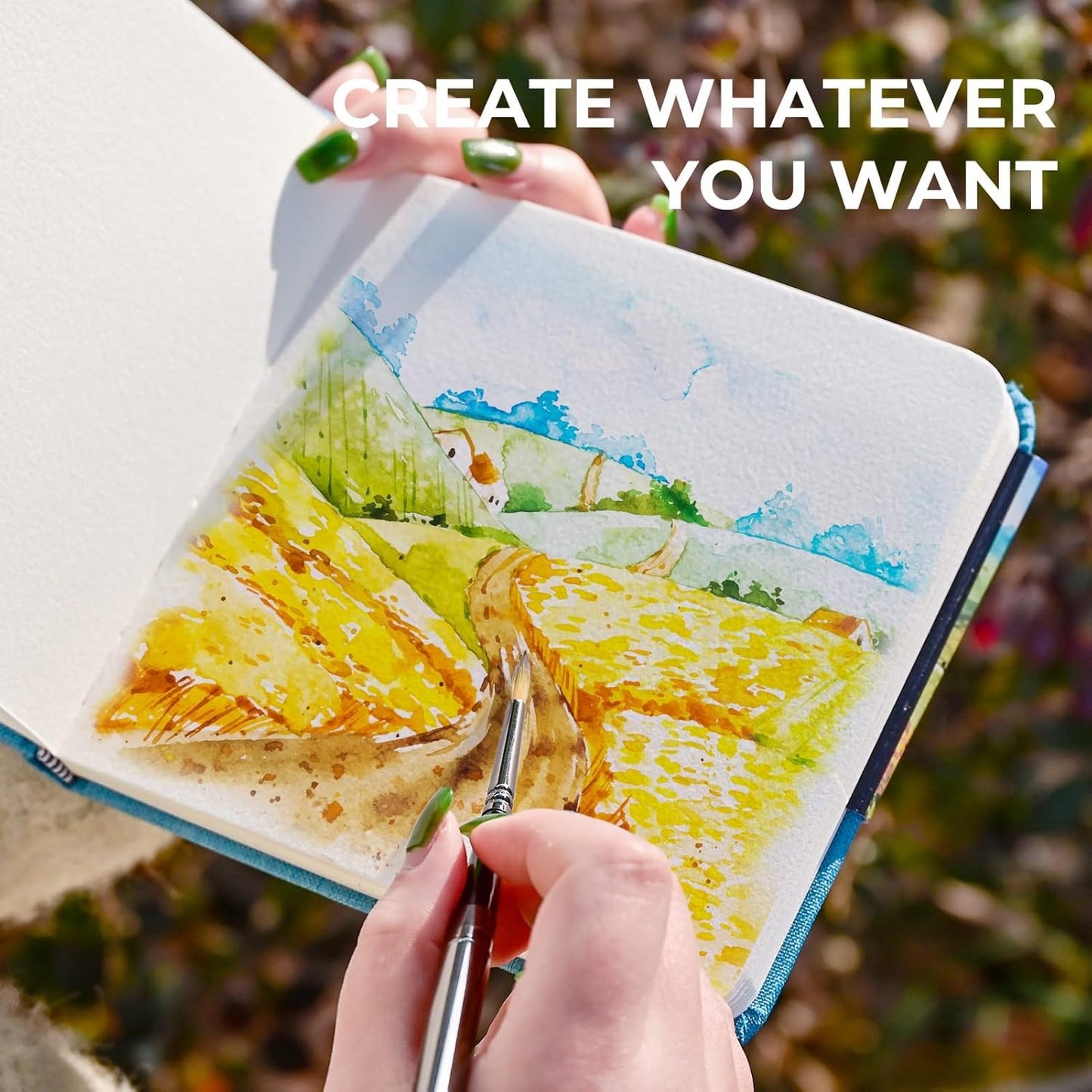 Funto Watercolor Journal, Square, 5.5x5.5, Portable 2-Pack, 48 Pages Each, Blue Cover, 110lb/230gsm, Art Supplies for Mixed Media