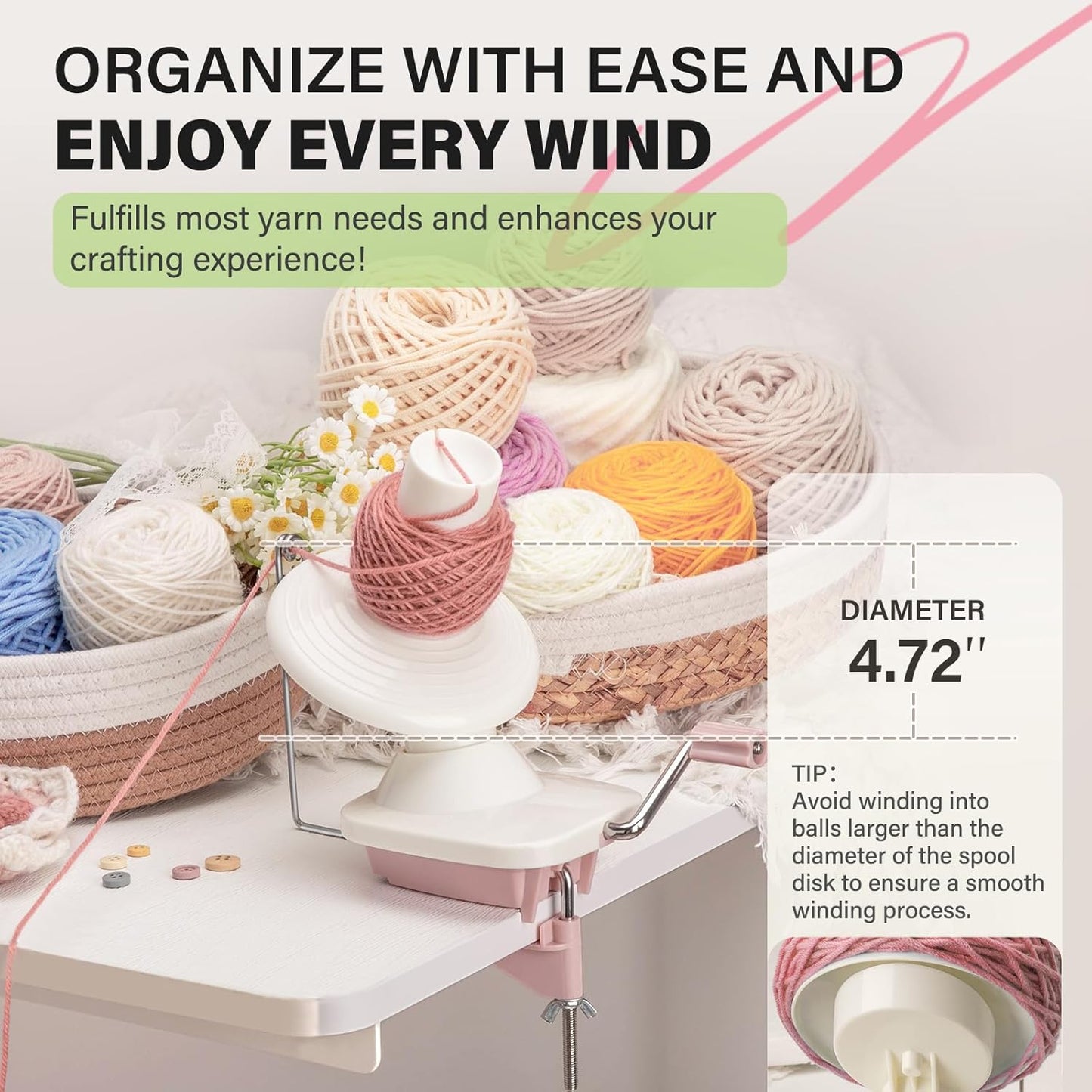 INMAKER Yarn Winder, Ball Winder for Crocheting & Knitting, Quick Install Portable Yarn Spinner, Essential Tool for Crafting Enthusiasts