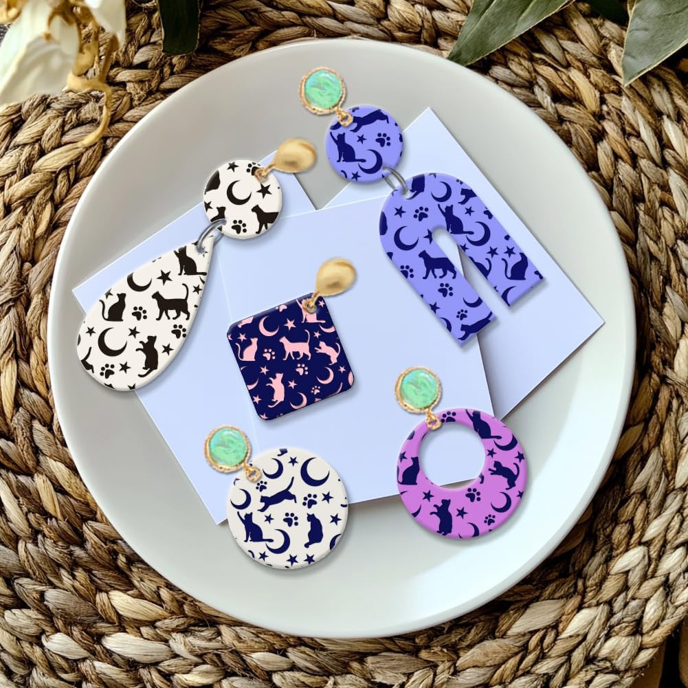 CHGCRAFT Cat Polymer Clay Texture Sheets Moon Stars Texture Stamp Sheets Silicone Texture Stamp Clay Texture Mat Texture Sheets for Polymer Clay Jewelry and Clay Earrings Tools