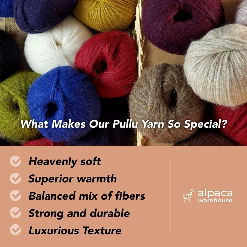 Pullu - Baby Alpaca Merino Wool Yarn Set of 3 Skeins (150 Grams) Worsted Weight - Sourced Directly from Peru - Heavenly Soft and Perfect for Knitting and Crocheting (Sunset)