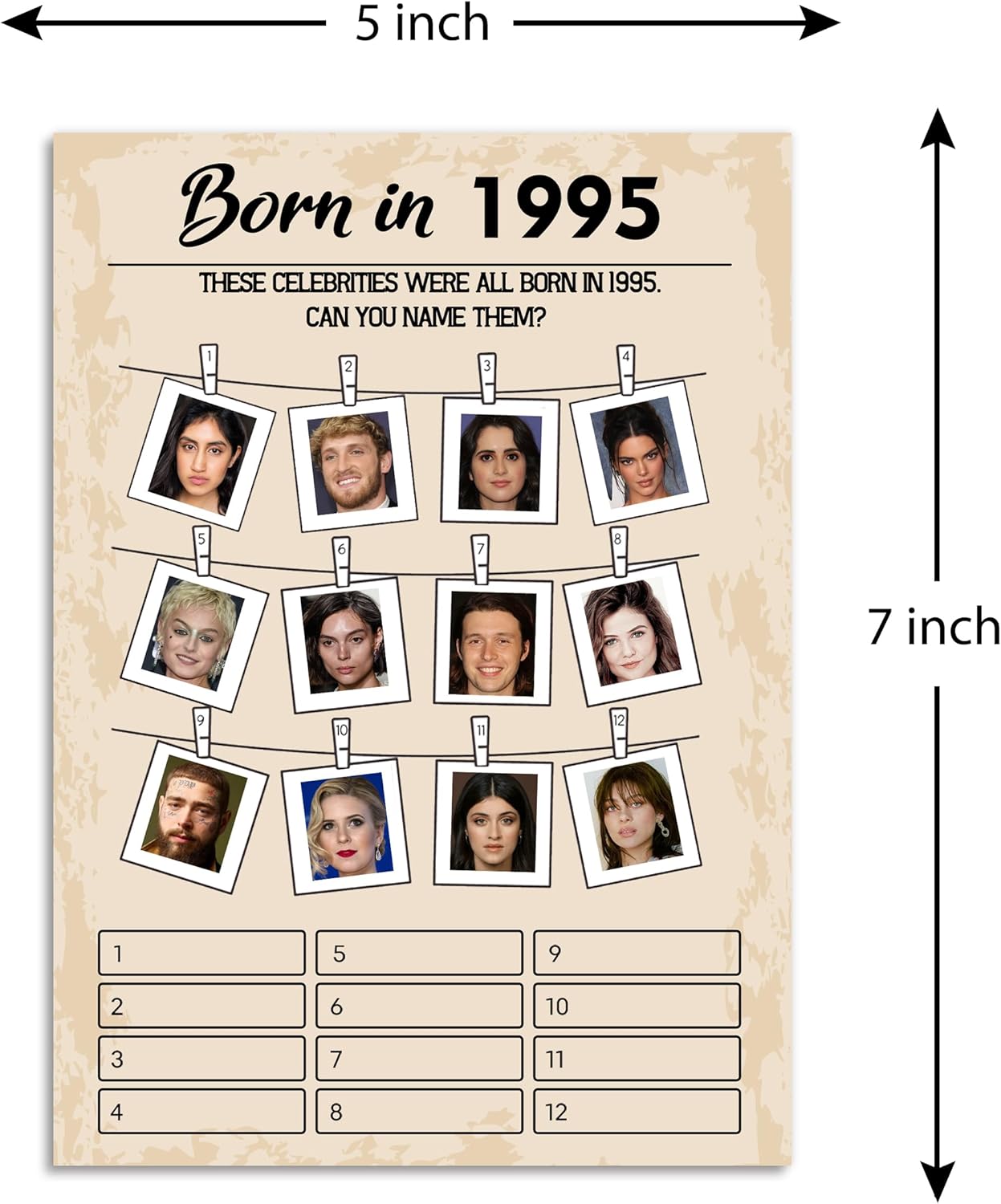 QUPT 30th Birthday Party Games, Set of 5 Activities for 10 Guests, Born in 1995 Games Bundle, Birthday Party Supplies for Adults, Pack of 50 Cards