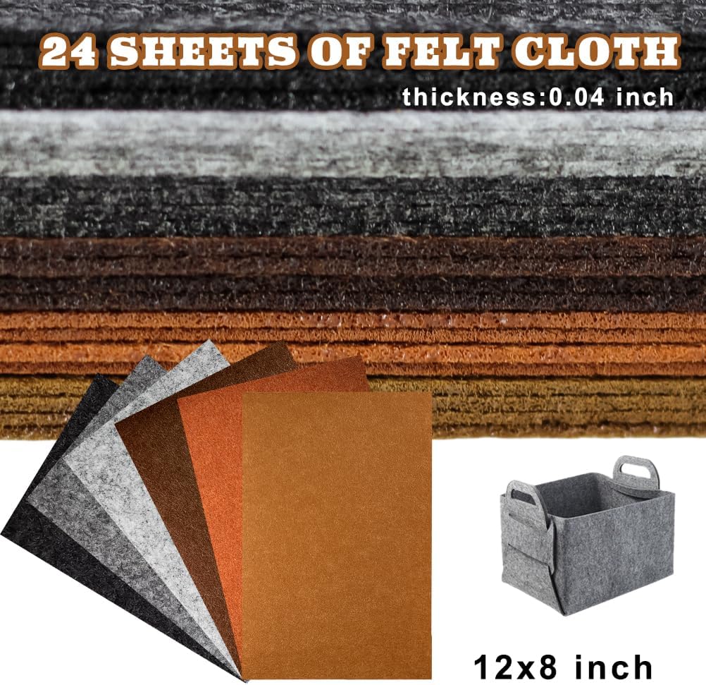 24 Pcs Felt Sheets for Crafts Felt Fabric Sheets, 8 Inch X 12 Inch Soft Brown Gray Craft Felt 1mm Thick A4 Stiff Felt Sheets for Patchwork (Brown Series)