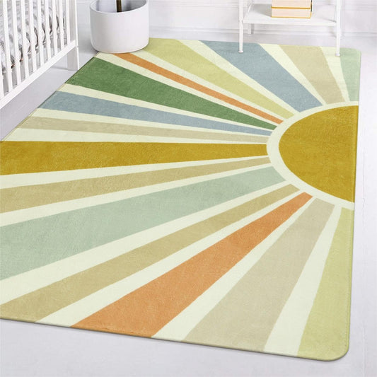 STARUIA Boho Washable Area Rug - 4'x6' Kids Playroom Rug, Non-Slip Modern Sun Carpet for Bedroom, Office, Nursery, Entryway, Dorm