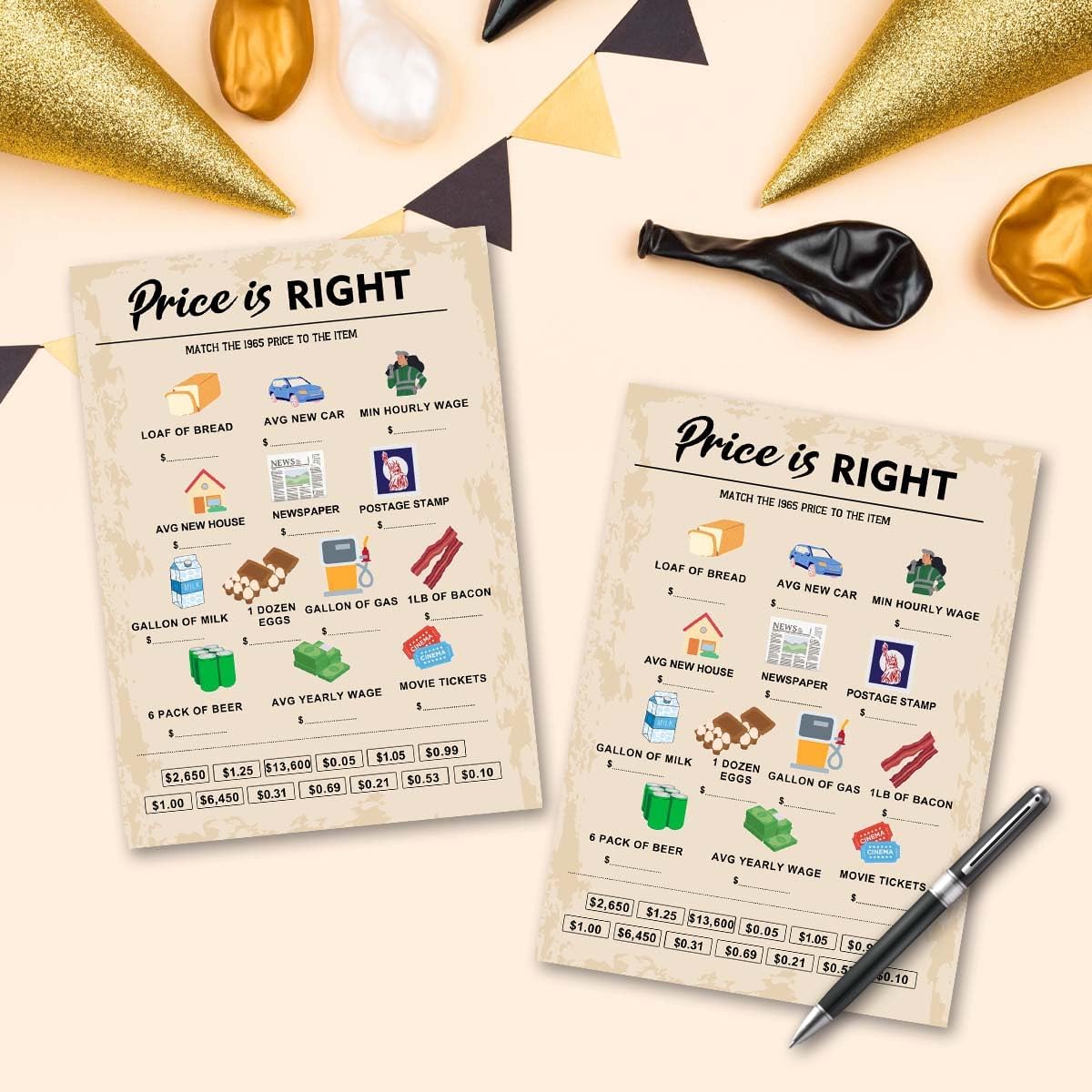 60th Birthday Party Games, Price is Right Games, Birthday Party Supplies for Adults, Fun 1965s Party Game，Pack of 30 Cards