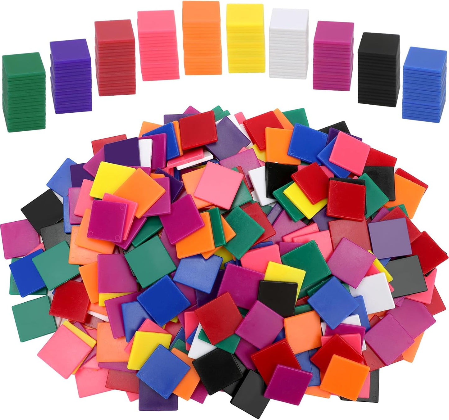 Coopay 500 Pcs Plastic Square Color Tiles, Bingo Chips, Poker Chips, Color Sorting, Math Counters, Game Tokens, Counting Manipulatives for Kids Elementary School Classroom Learning Development Toys