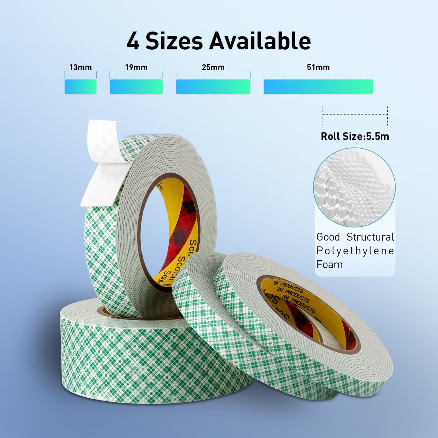 Double Sided Tape Foam Tape 2" x 18Ft Made of 3M High Shear Adhesive Mounting Tape with High Temperature Resistance for Interior Exterior Mounting Applications and Home Office Deco