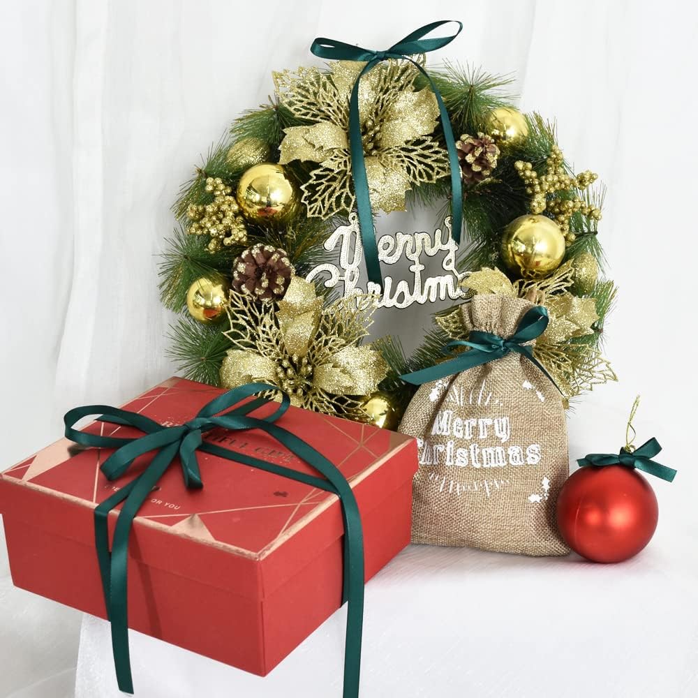 TONIFUL 3/8 Inch x 100yds Christmas Green Satin Ribbon Thin Solid Fabric Ribbons Roll for Gift Wrapping Invitation Floral Hair Balloons Craft Sewing Party Wedding Decoration Valentine's Day Bouquet