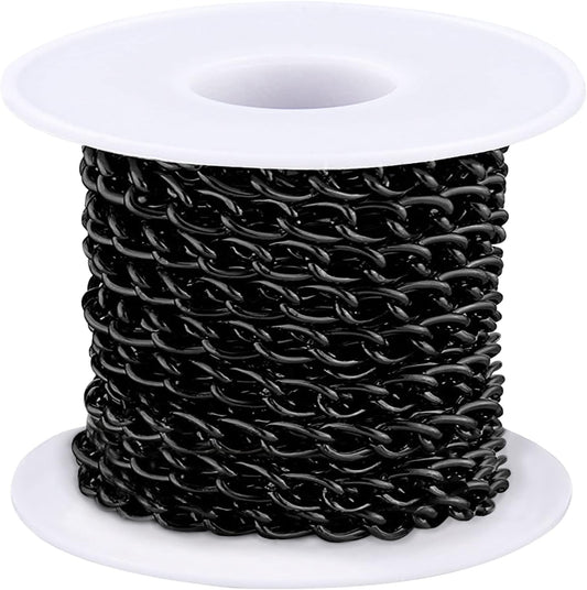 Jishi 16ft Aluminium Curb Chain Roll, Thick Twisted Chain Links, Black Plated Metal Craft Chain Curb Link Chain Spool for Jewelry Making Necklace Bracelet DIY Crafts, Jewelry Making Findings Supplies