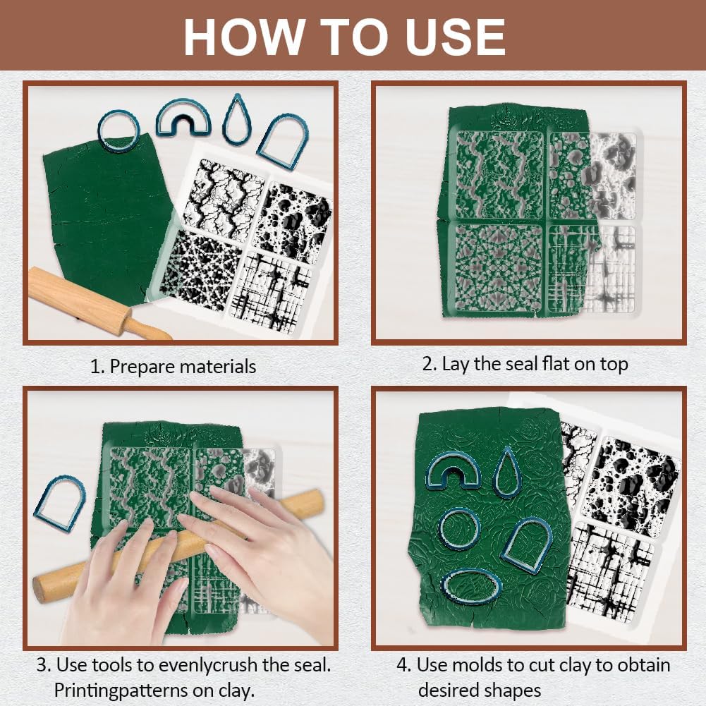 CHGCRAFT Marble Silicone Clay Texture Mat - Square Silicone Texture Stamps for DIY Clay Jewelry & Decorative Card Making