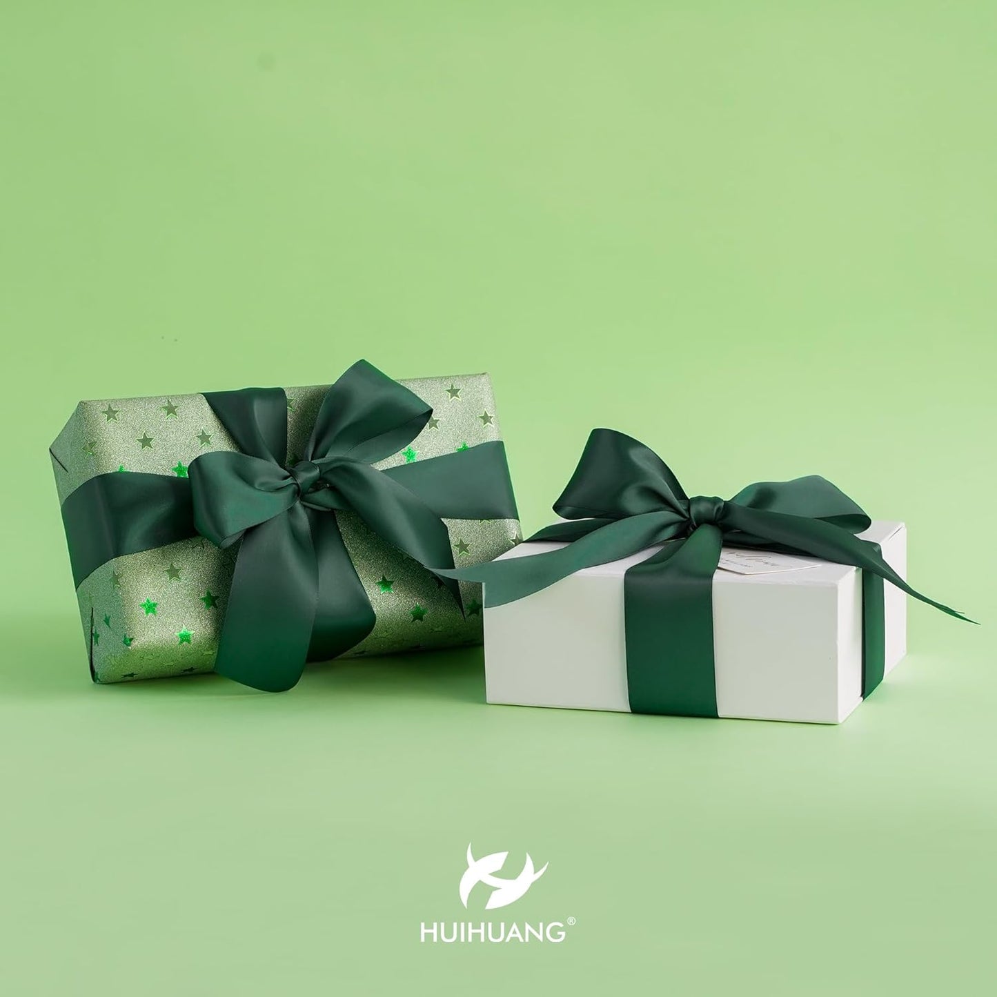 HUIHUANG Hunter Green Satin Ribbon 2 inch Double Side Green Satin Fabric Ribbon for Christmas, Crafts, Bows Making, Flower Bouquet Wrap, Gift Wrapping, Wedding Decor, Home Decor, Hairs-25 Yards/Roll