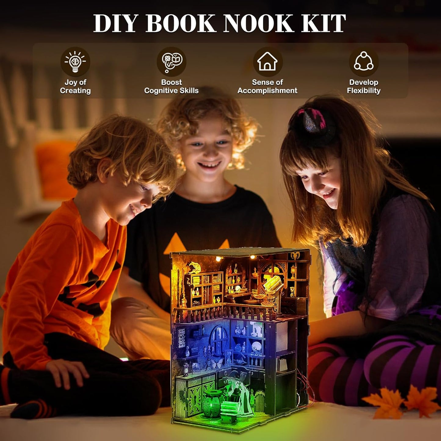 Book Nook Kits for Adults, Miniature House Dollhouse Kit for Teens, DIY Crafts for Adults, Bookshelf Decor Magic House with LED Light, Gifts for Family and Friends