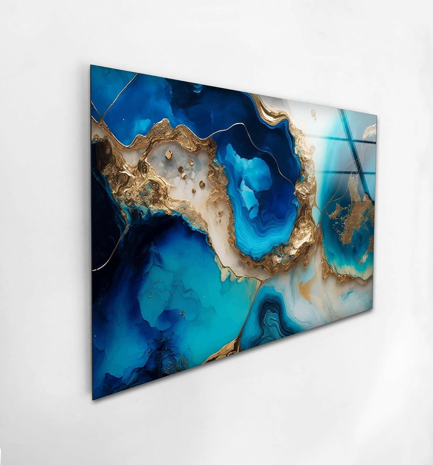 My Photostation.com 30Wx24H'' Blue Alcohol ink Glass Wall ArtTempered Glass Printing Wall Decor Large Wall Art Wall Hangings
