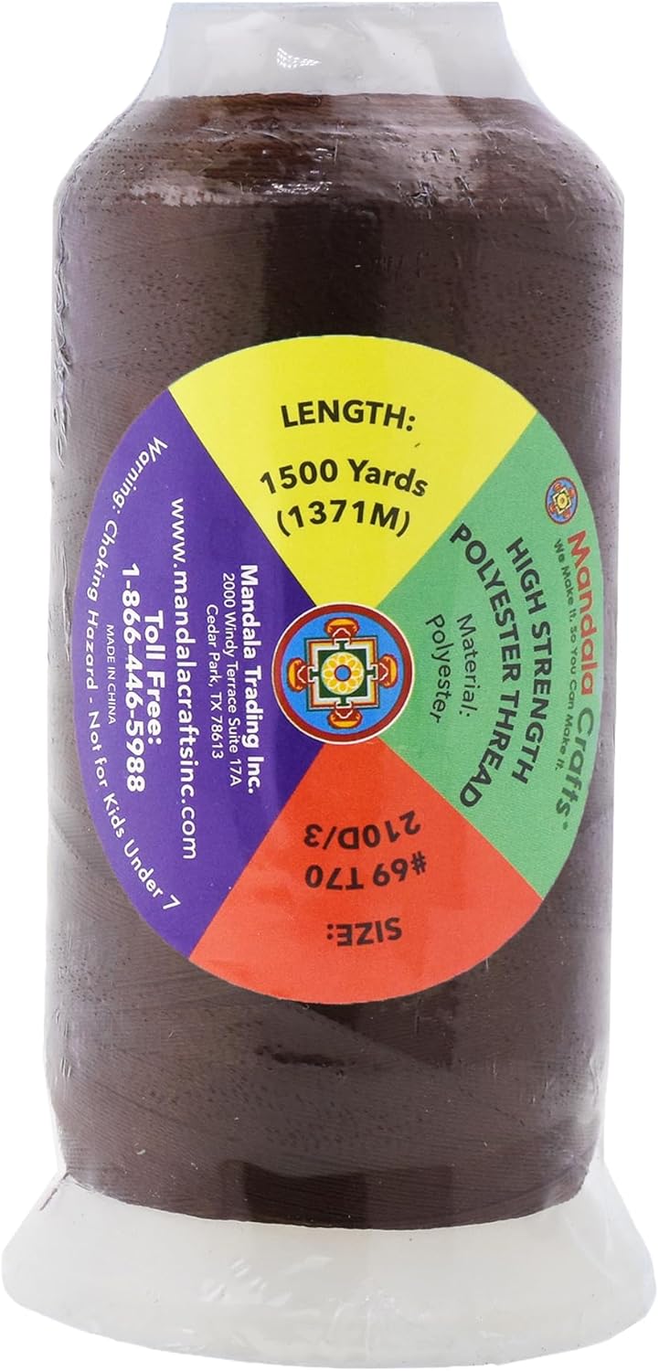 Mandala Crafts Dark Brown Heavy Duty Thread - 1500 Yds Tex 70 Thread for Sewing Drapery Jeans Leather Hair - Bonded Polyester for Outdoor Marine Upholstery