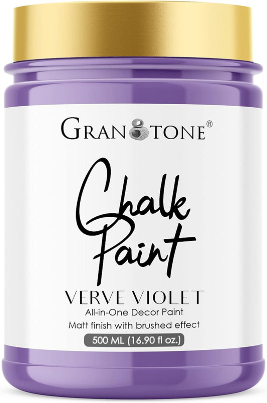 GRANOTONE Chalk Paint for Furniture, Matt-Finish Water-Based Acrylic Paint for Wood, Walls, Metal, Glass, Paper, Fabric Canvas, Maximum Coverage Chalk Paint for Kids & Adults, 500 Ml (VERVE VIOLET)