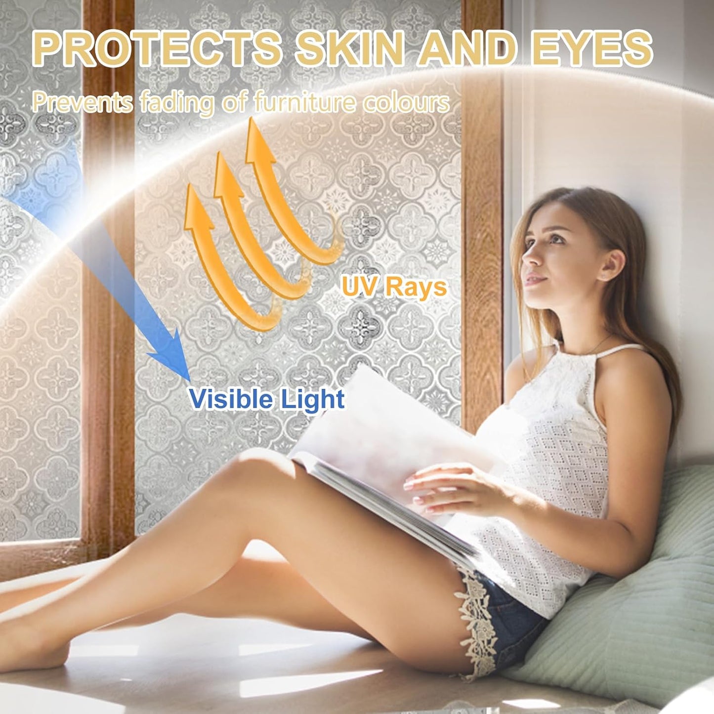 Window Privacy Film Decorative for Front Door, Bathroom Static Cling Stained Glass Sticker Opaque Heat Control UV Blocking Non-Adhesive for Home Windows 11.8x78.7inch