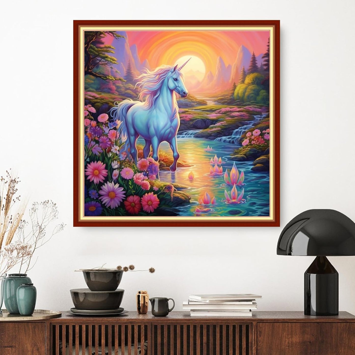 Dimxvean Stamped Cross Stitch Kits,Cross Stitch Kits for Adults Beginners,Embroidery Kits Full Range of Cross Stitch Stamped Kits Needlepoint Kits Cross Stitch Patterns-Unicorn Sunrise 18x18 inch
