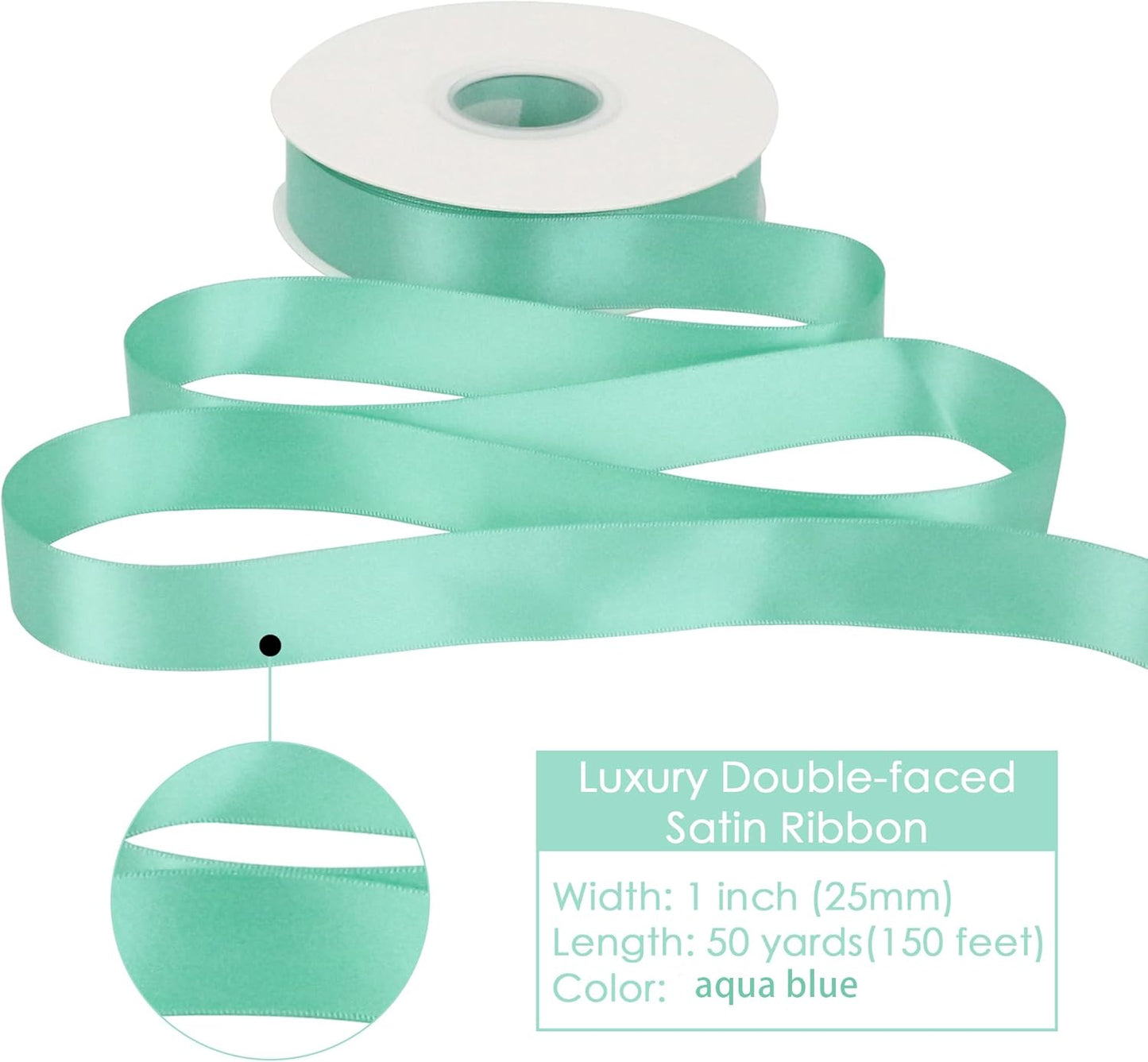 HUIHUANG Satin Ribbon 1 inch Aqua Blue Ribbon 50 Yards Aqua Blue Double Face Silk Satin Ribbons for Crafts Christmas Tree Decor Gift Wrapping Bows Bridal Floral Bouquet Wedding Baby Shower Decor