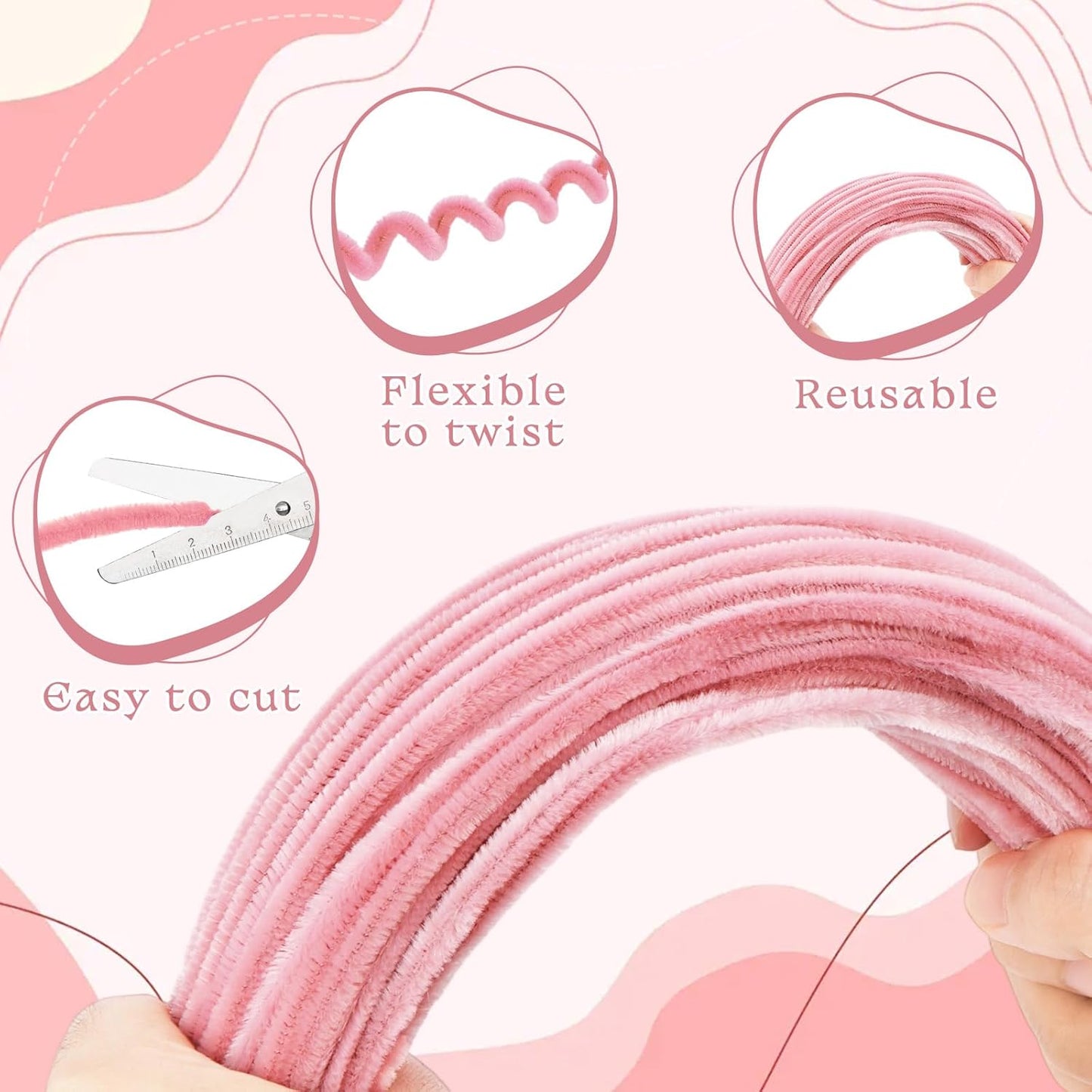 FACIACC 600PCS Pipe Cleaners Craft, 6 Assorted Colors Chenille Stems for DIY Bouquet Christmas Gift Party Decor (Pink)