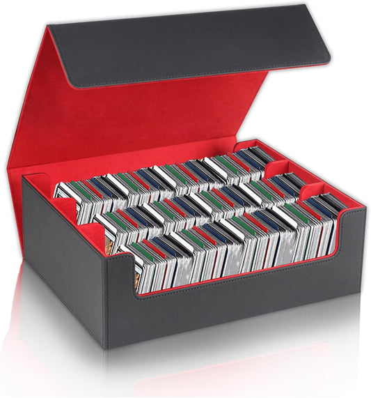 Card Storage Box for Trading Cards，2400+ Leather Magnetic Closure Commander Storage Box,Protectors Fit for YuGiOh, MTG and Sport Cards (Black, red, 2400+)
