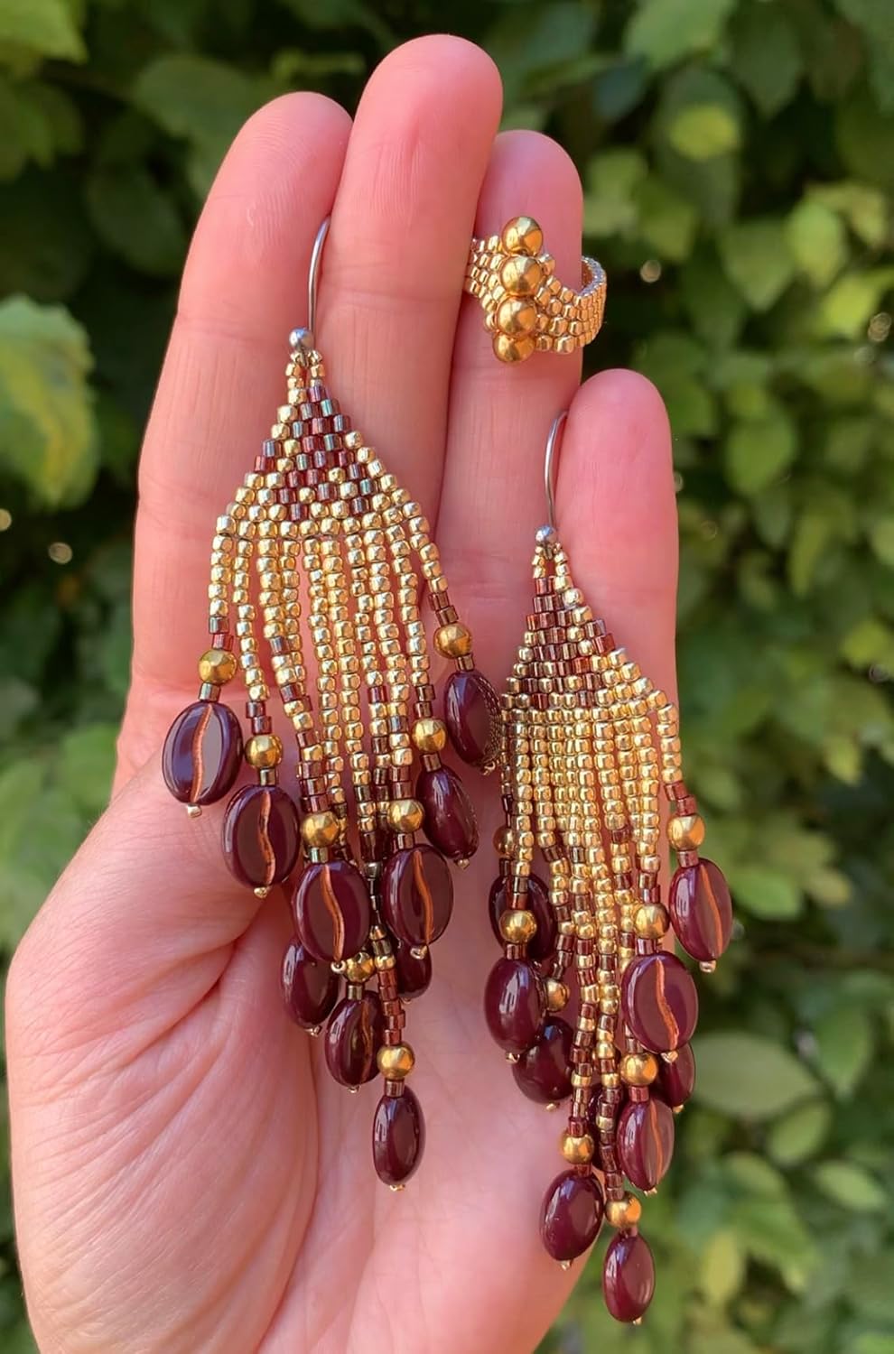 40+ Glass Coffee Bean Beads (0.9oz=25g) Czech Republic, 0.43 inch (11mm) Mix for Jewelry Making Decorations