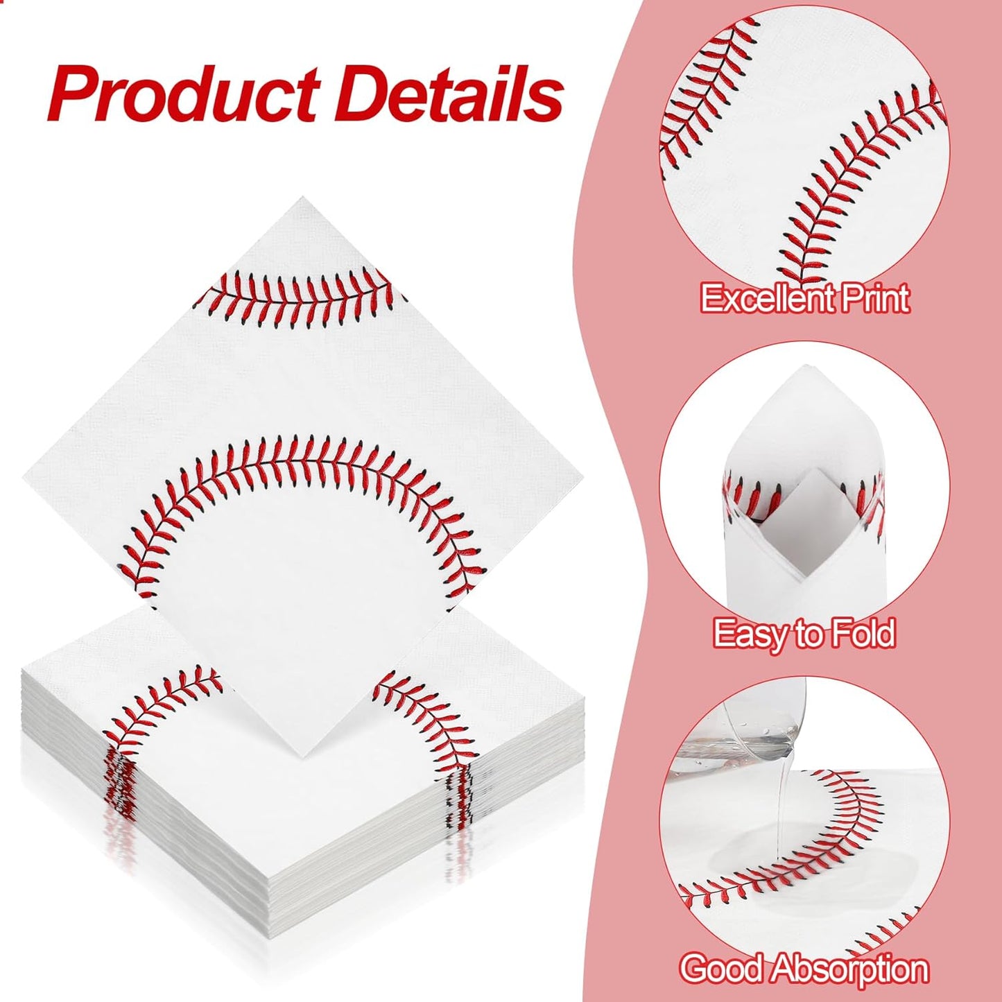 Aodaer 48 Pieces Baseball Napkins - 13 x 13 Inches Disposable Pattern Napkins for Sports Party Supplies, Birthday Party Decorations