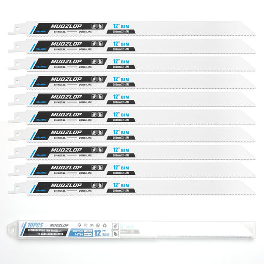 10 Pack 12 inch Reciprocating Saw Blades Set,14TPI High Carbon Saw Blades, Metal Saw Blades with Organizer Case (10, 14TPI/300mm)