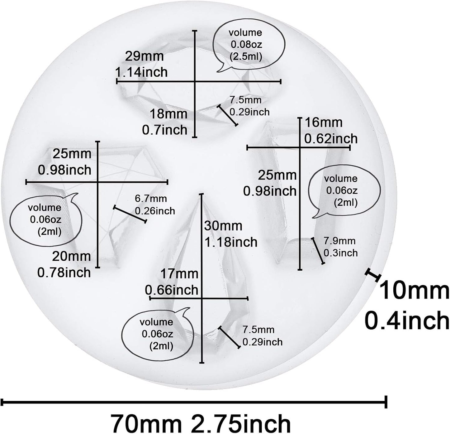 Mini Gems Silicone Mold for Cake Decorating, Crafting, Polymer Clay, Resin Epoxy 4-Cavity
