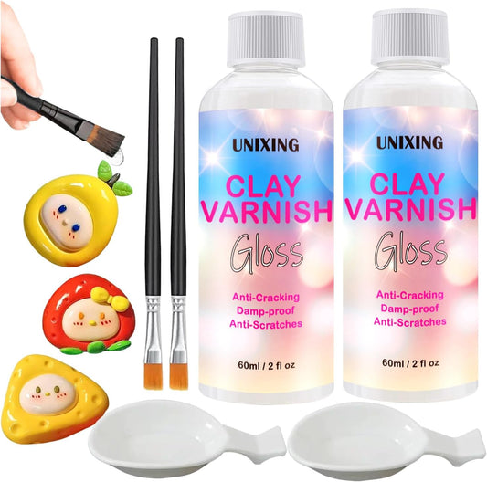 Air Dry Clay Glaze, Air Dry Clay Varnish, Polymer Clay Glaze, High Gloss Clay Sculpture Sealant for Air Dry Clay Pottery Waterproof Scratch Resistant Varnish for Clay (60ML X 2Pack)