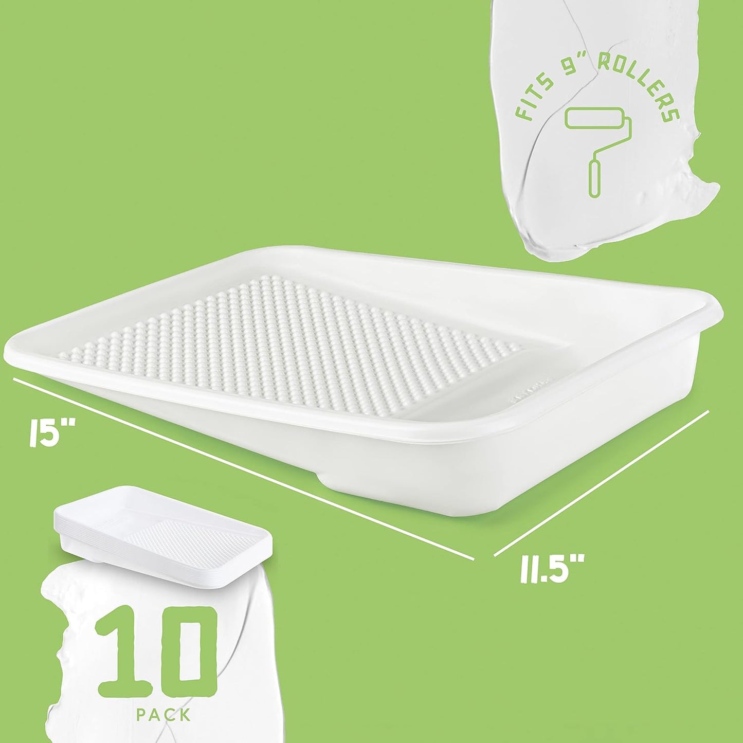 Paint Tray Liners, 1-Qt. Paint Capacity, Overlapping Edges, Fits 9” Metal Paint Trays, Dotted Ramp for Easy Rolling, (10)