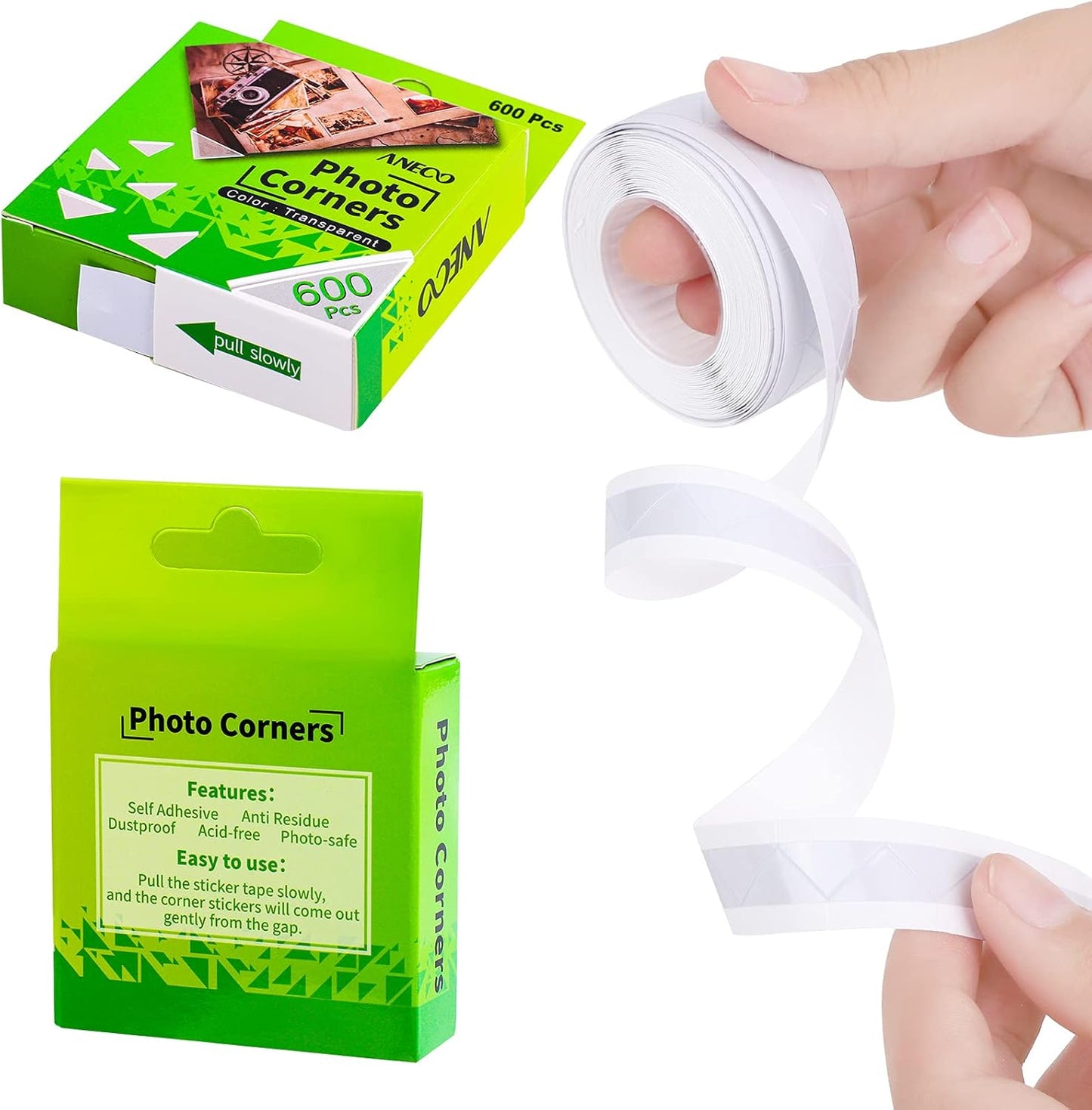 Aneco 600 Pieces Clear Self-Adhesive Picture Mounting Corner Stickers Transparent Acid-Free Photo Mounting Corners for Scrapbooking Diary Journal