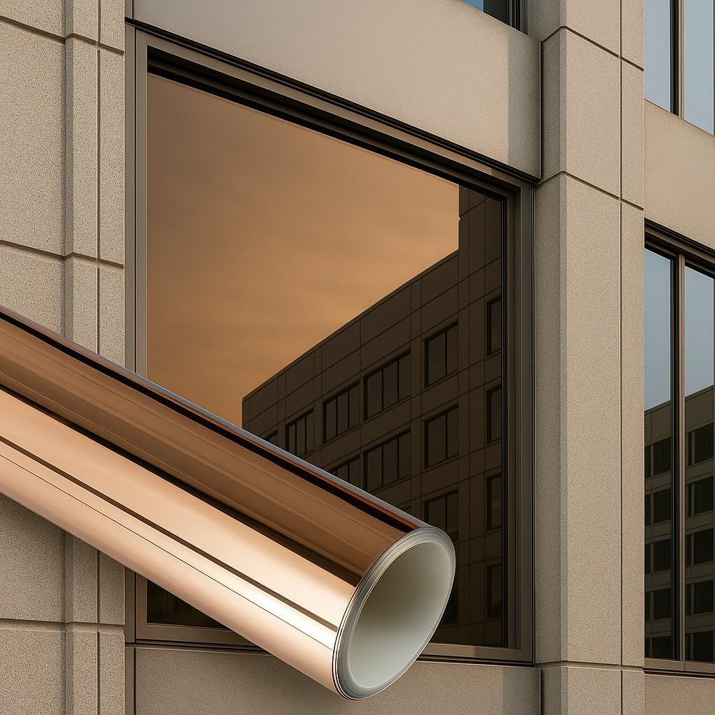 Rockrose Professional Window Tint for Home – One Way Privacy Window Film for Home Offices Heat Blocker Reflective Adhesive Mirror Tint with 99% UV Block – Bronze-Silver 30in x 100FT
