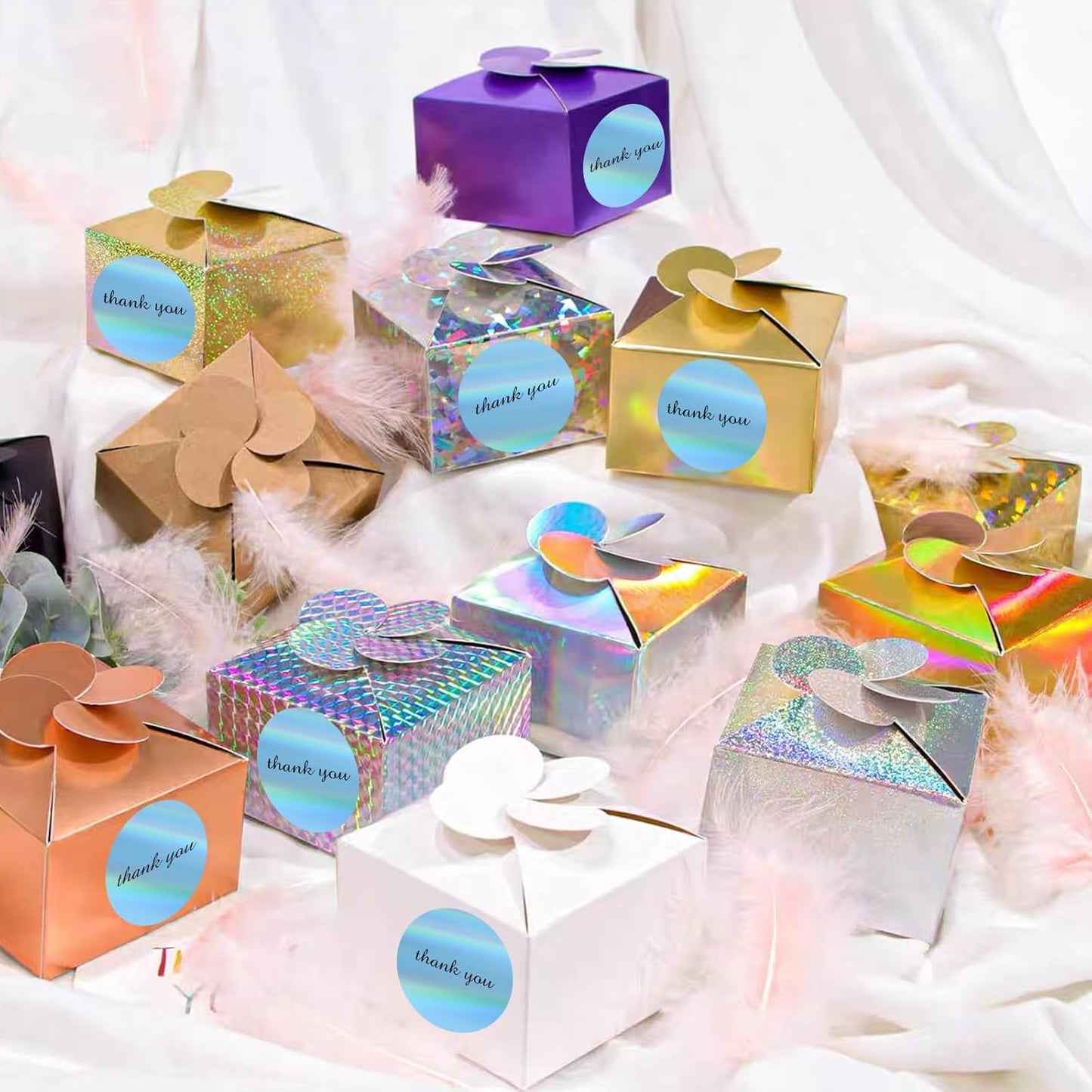 2" Circle Holographic Thermal Label Stickers Blue, Round Printable Rainbow Glitter Thermal Printer Sticker Labels for Gift Wrapping, Self-Adhesive Name Price Tag DIY Custom Logo Design