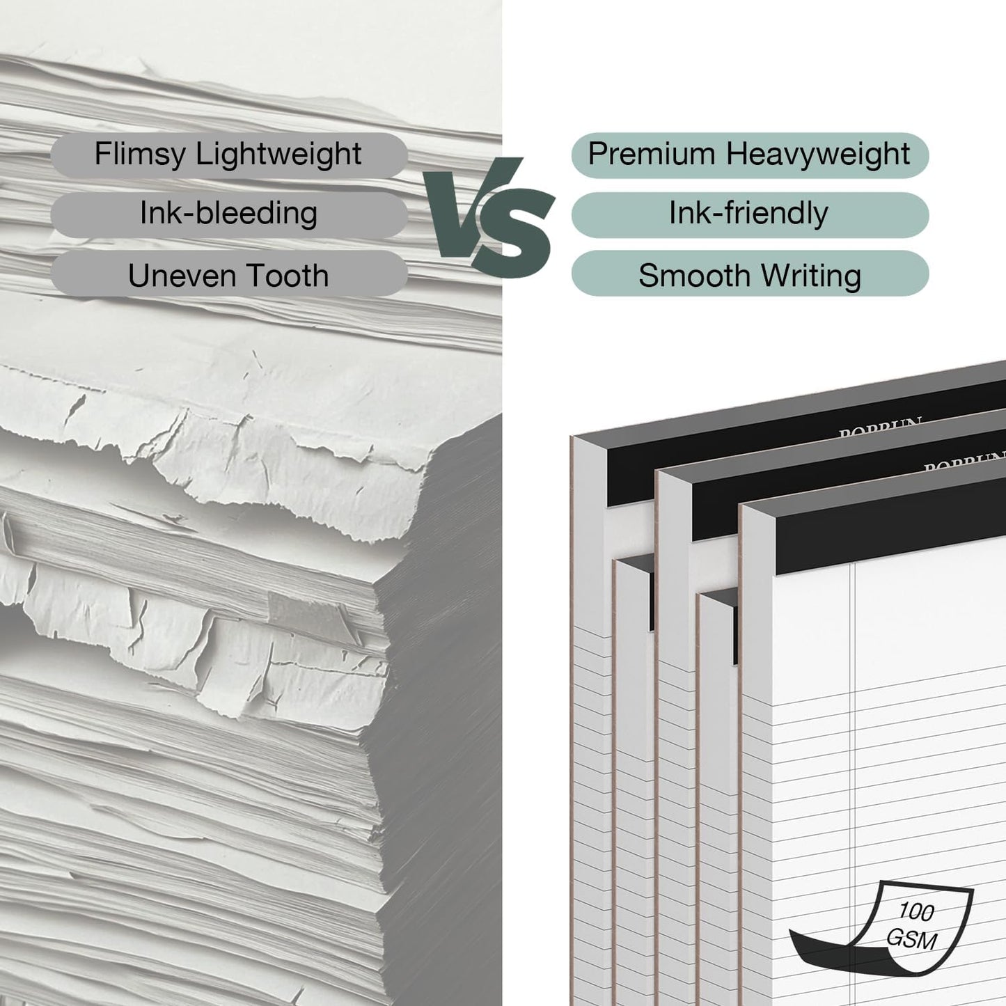 POPRUN White Legal Pads 8.5 x 11.75 Wide Ruled, 100GSM Writing Paper Pad, Bulk Lined Notepad Notebooks for Work School, Classroom Office Supplies, 6 Pack