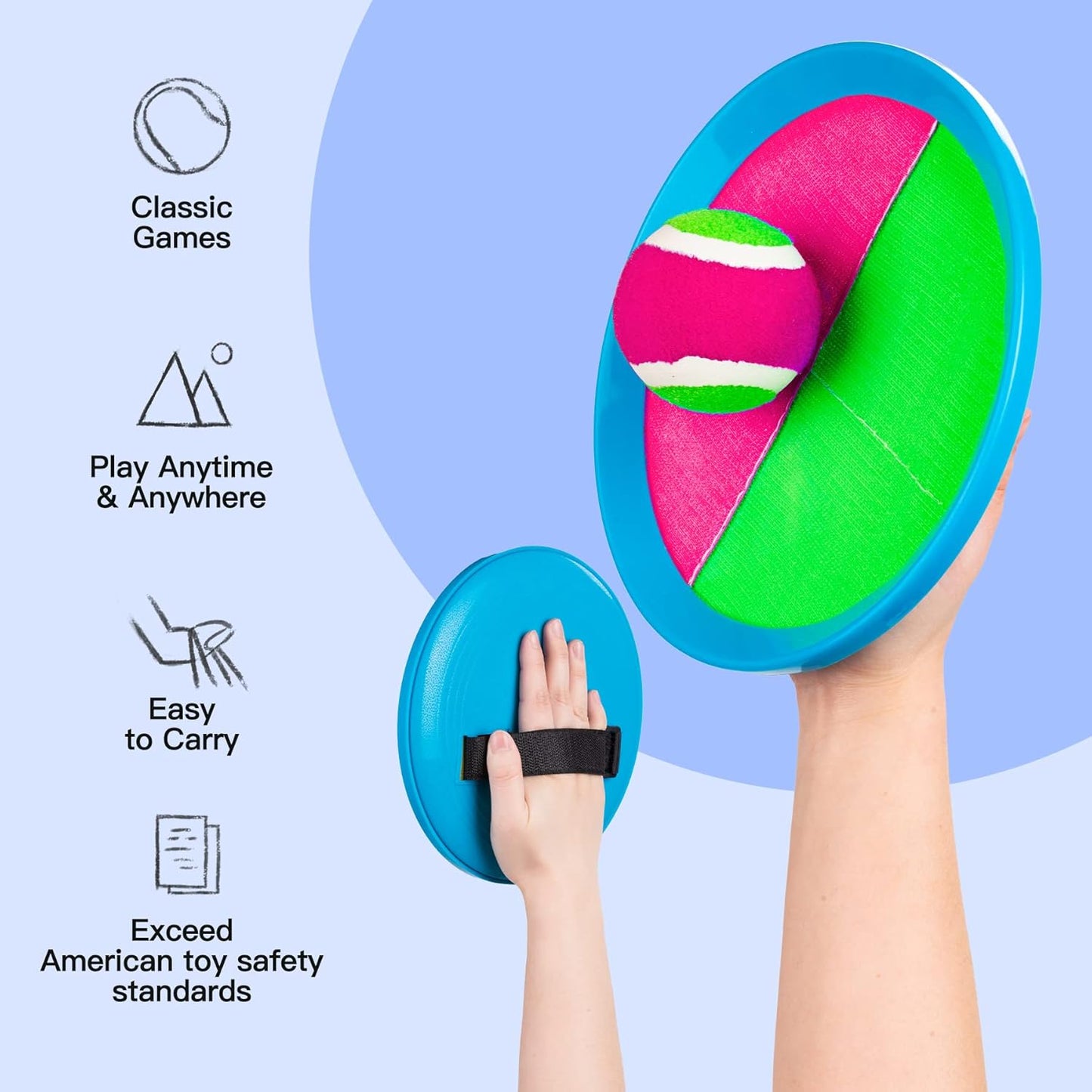 EVERICH Upgraded Toss and Catch Ball Game Set - Indoor and Outdoor Games for Kids 3-12, Beach Sand Pool Water Toy Includes 4 Paddles 4 Sticky Balls, Great Birthday Easter Gifts for Boys Girls