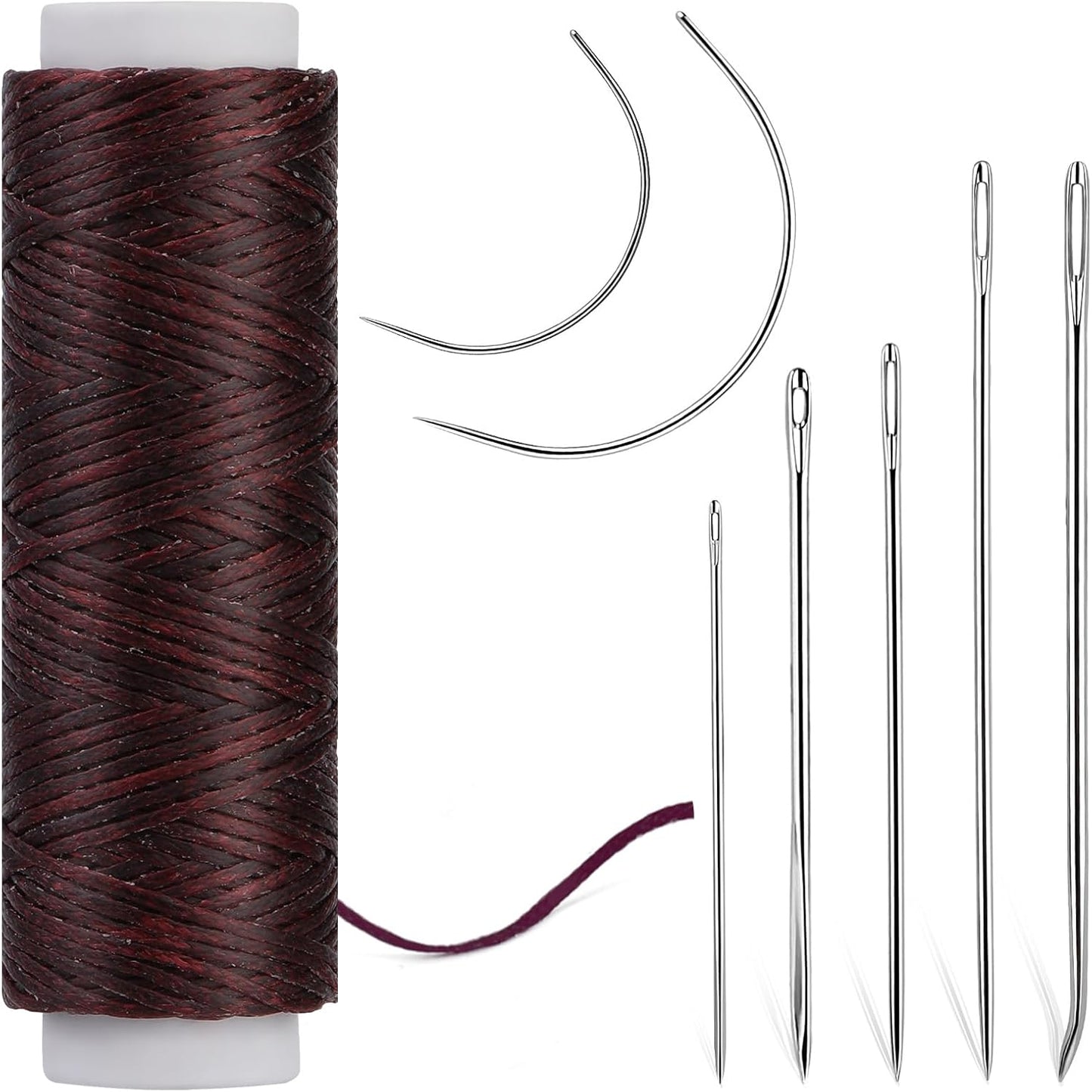 Ftyiwu Waxed Thread, Upholstery Needle and Thread 32 Yards with 7PCS Hand Sewing Needles for Home Upholstery Carpet Canvas Repair Leather Sewing (Red Coffee)