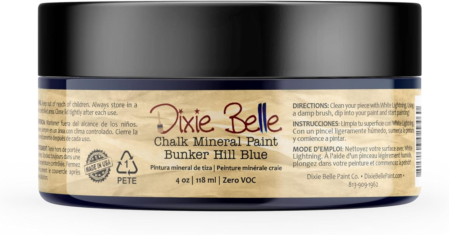 Dixie Belle Paint Company Chalk Finish Furniture Paint - Bunker Hill (4oz) - Matte Indigo Blue Chic Chalk Mineral DIY Furniture Paint