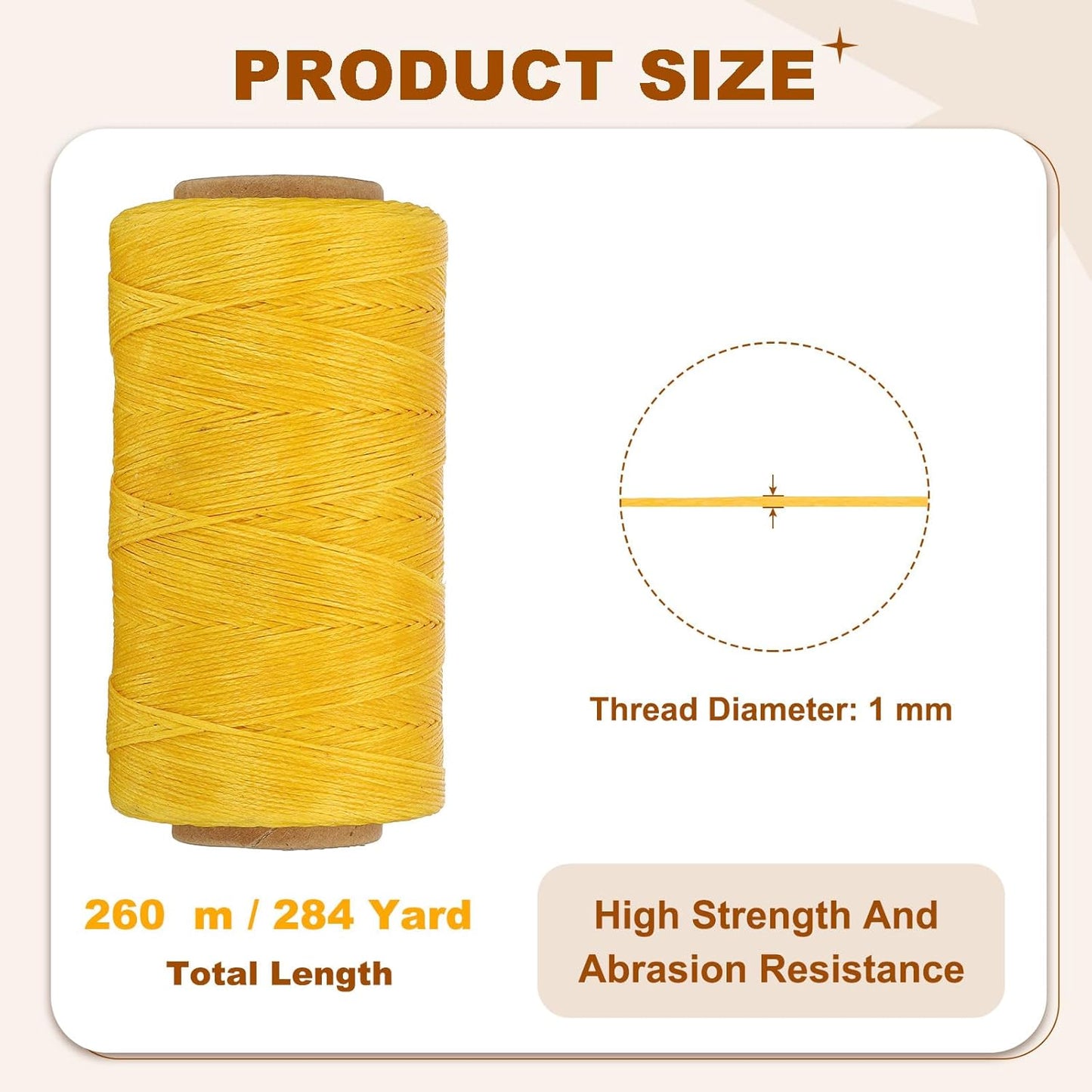 PATIKIL 284 Yard Flat Waxed Thread 150D 1mm Leather Sewing Cord for Repairing Shoes Bags Wallets Jewelry Making DIY Leather Craft, Yellow