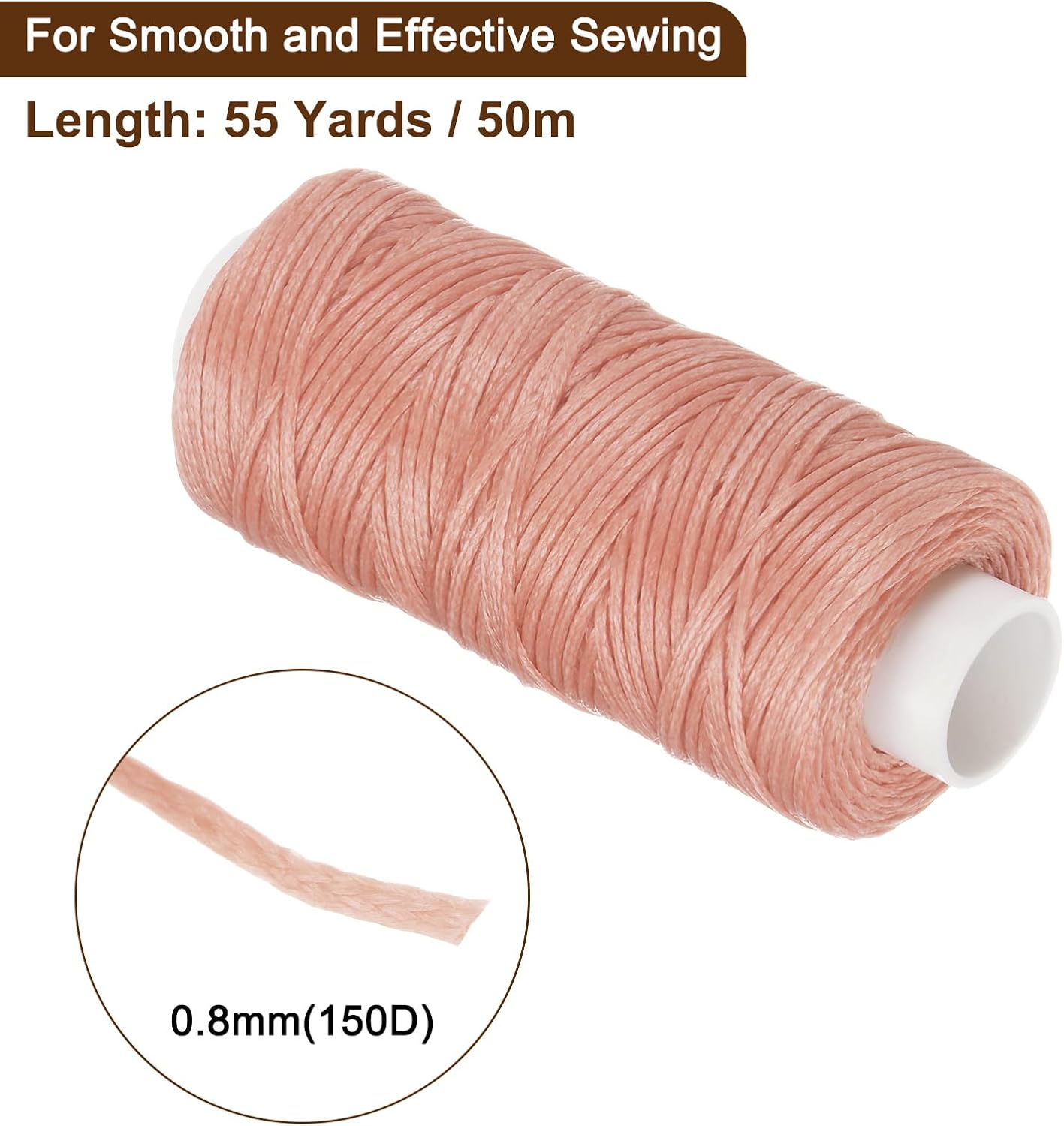uxcell Leather Sewing Waxed Thread, 55 Yards / 50m 0.8mm 150D Flat Polyester All-Purpose Threads for Leather Crafts, Bookbinding, Pink