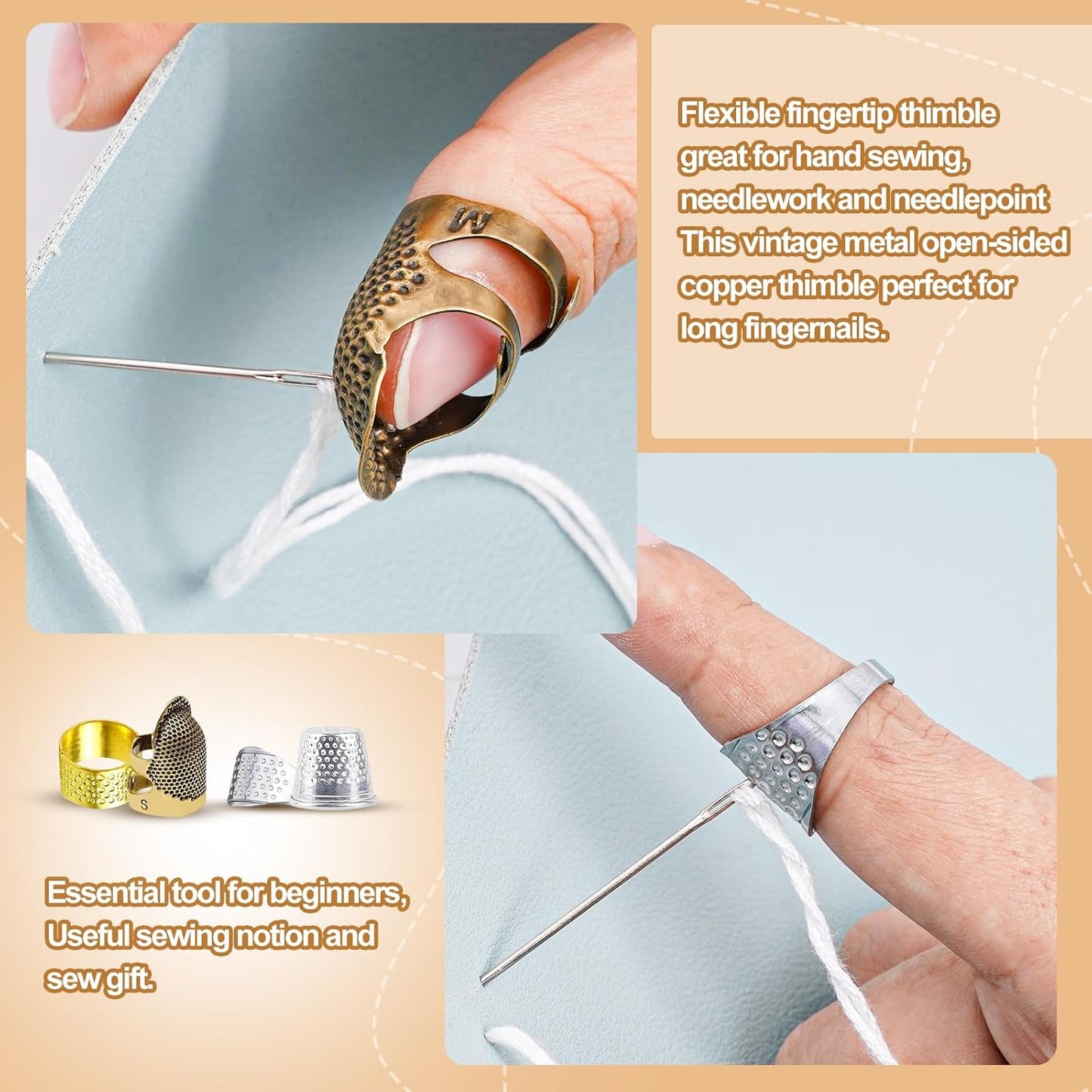 CousDUoBe Sewing Thimble Kit,thimbles for Hand Sewing，Needle threaders，Seam Rippers for Sewing，Measuring Tape and Thread Snips, Hand Embroidery Craft（Complete Sewing Kit）