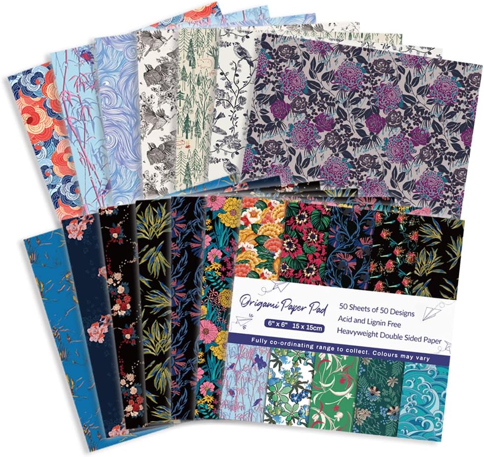Origami Paper Kit 50 Sheets 6 Inch Square Double Sided Color 50 Vivid Japanese Washi Chiyo Colors for Hand Crafts Origami Paper Arts Creativity Flowers