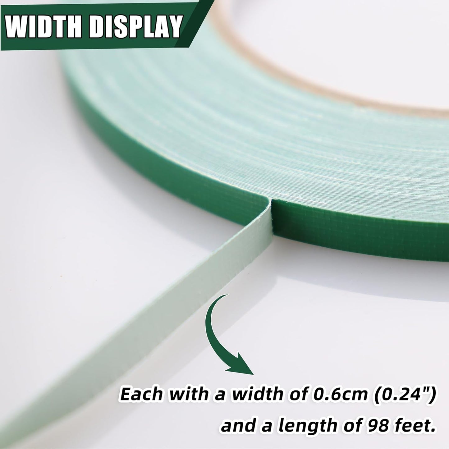 2 PCS Green Floral Tape, 0.25" Flower Stem Wrap Tapes, Waterproof Florist Tape - Multipurpose Adhesive Florist Tapes for Binding Fresh, Flower Bouquets and Floral Craft (98Ft/33Yd/Roll)