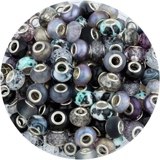 LAIDANLA Black Mix Large Hole Beads, 100pcs 14mm Round Resin, Plastic, Acrylic Loose Beads for Jewelry Making, Crafts & Decoration