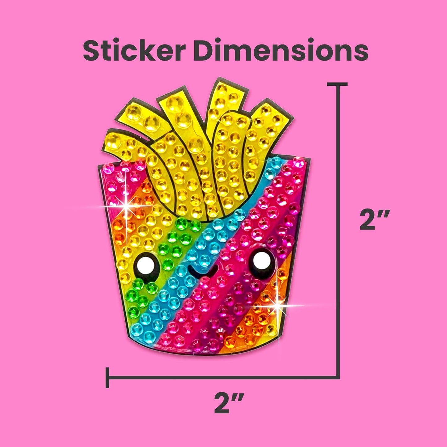 StickerBeans® Rhinestone Stickers – Rainbow Foodie 4-Pack, 2” x 2” Unique Sparkly Cut-to-Shape for Collecting, Trading, Decorating Laptops, Phone Cases, Scrapbooks, Kids, Teens, & Adults