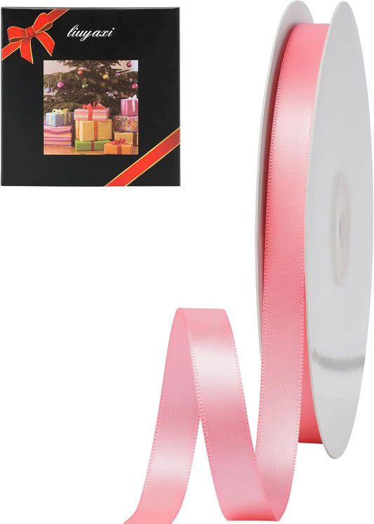 LIUYAXI Pink Stain Ribbon, 1/2" X Continuous 50 Yards, Double Faced Fabric Ribbon Perfect for Gift Wrapping Wedding Christmas Birthday Floral Arrangement Craft