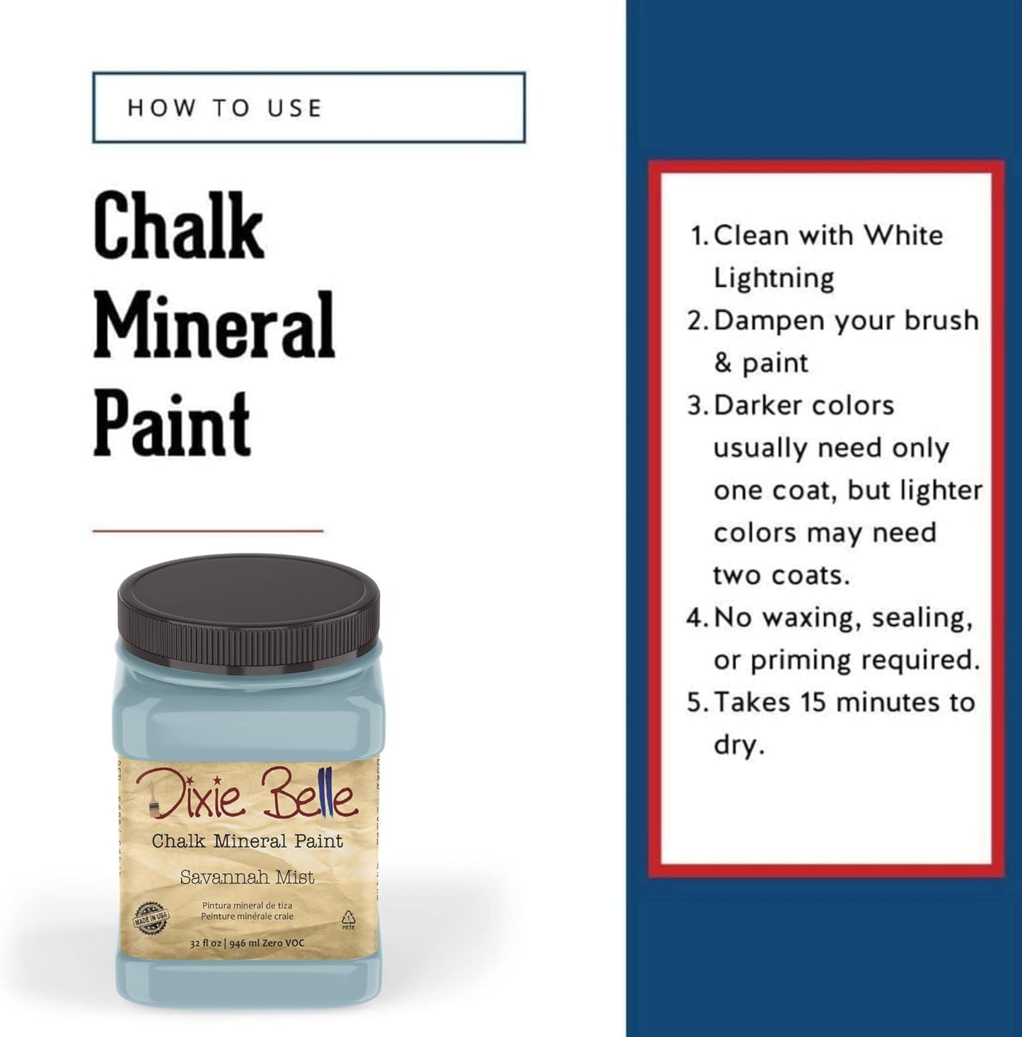 Dixie Belle Paint Company Chalk Finish Furniture Paint - Savannah Mist (32oz) - Matte Cloudy Blue Chic Chalk Mineral DIY Furniture Paint