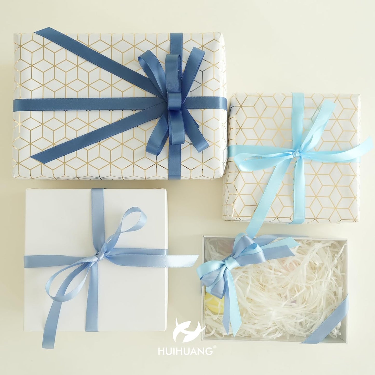 HUIHUANG Satin Ribbon 1/2 inch X 50 Yards Continuous, Smoke Blue Double-Faced Satin Ribbon for Gift Wrapping, Bows, DIY Crafts, Flower Bouquet, Bridal Shower Wedding Decor