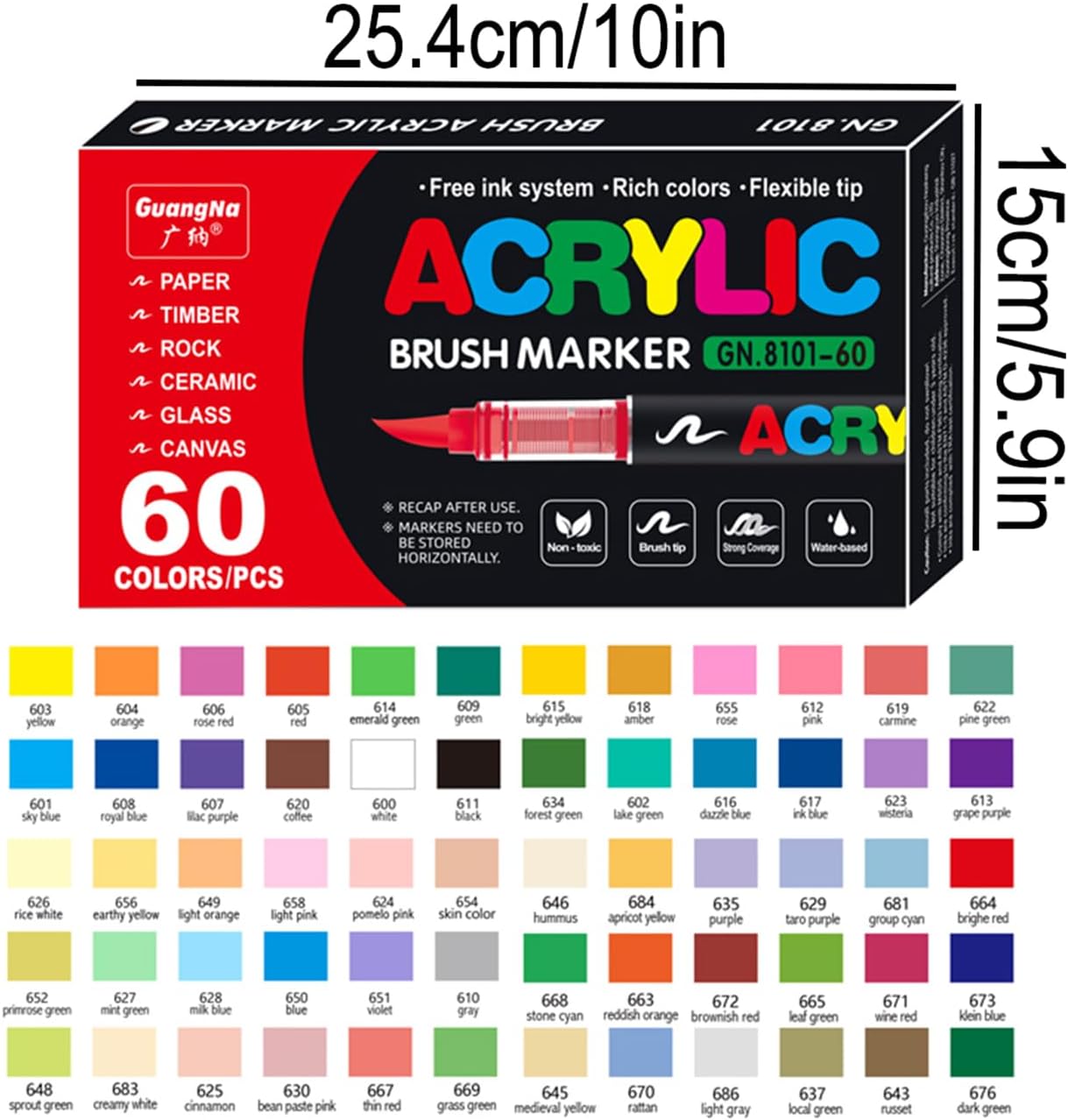 Acrylic Paint Markers Pens, 60 Vivid Colors Acrylic Markers Set,Direct Liquid Type, Stackable Color, Odorless Soft Head，Markers for School，Tooli Art ，Fabric & Creative Crafts (60)
